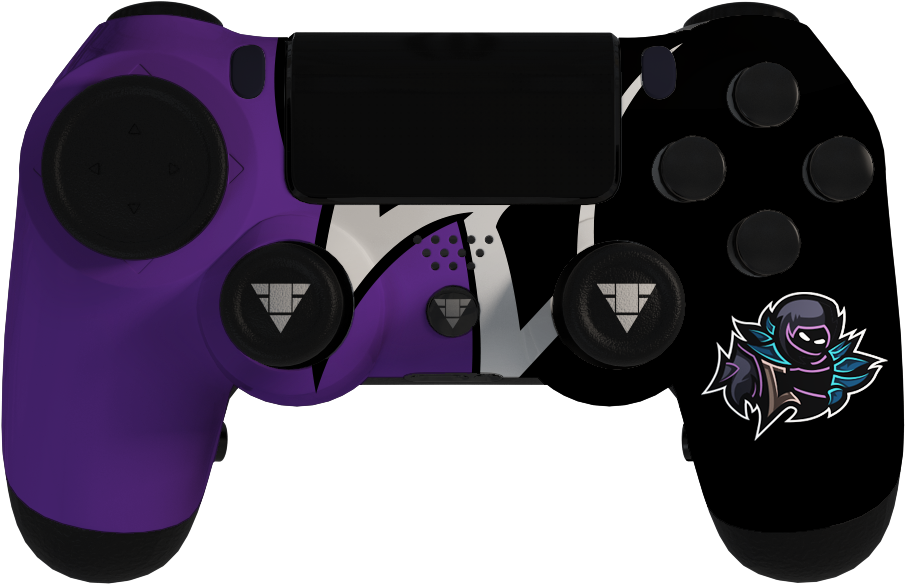 A Purple And Black Video Game Controller