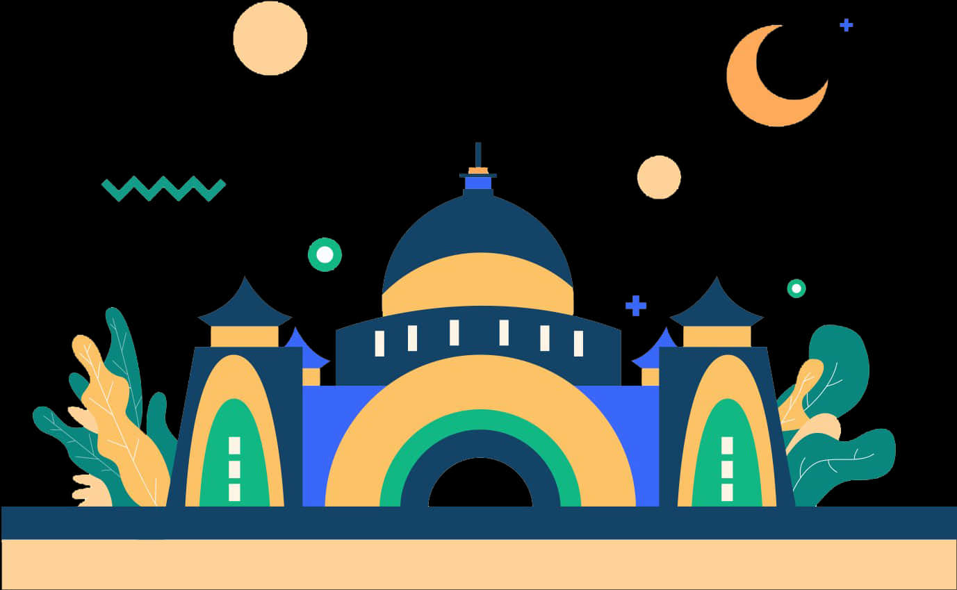 A Colorful Building With A Dome And A Moon