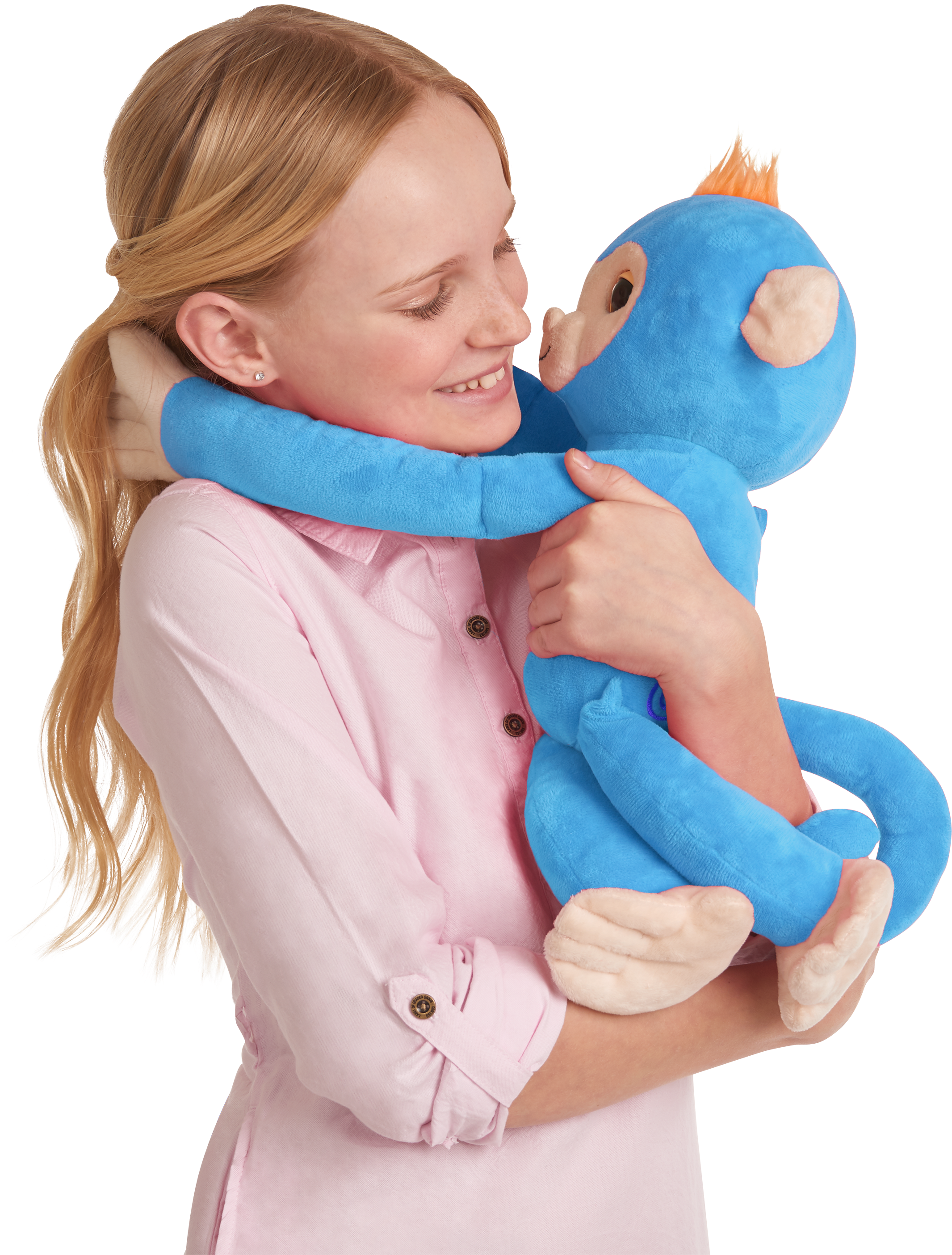 A Girl Holding A Blue Monkey Toy