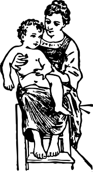 A Black And White Drawing Of A Woman Holding A Child