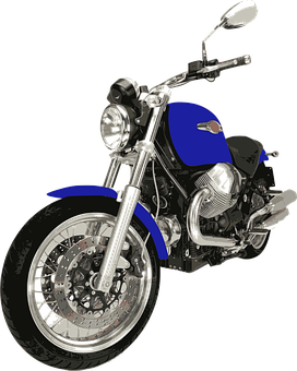 A Blue Motorcycle With Chrome Rims