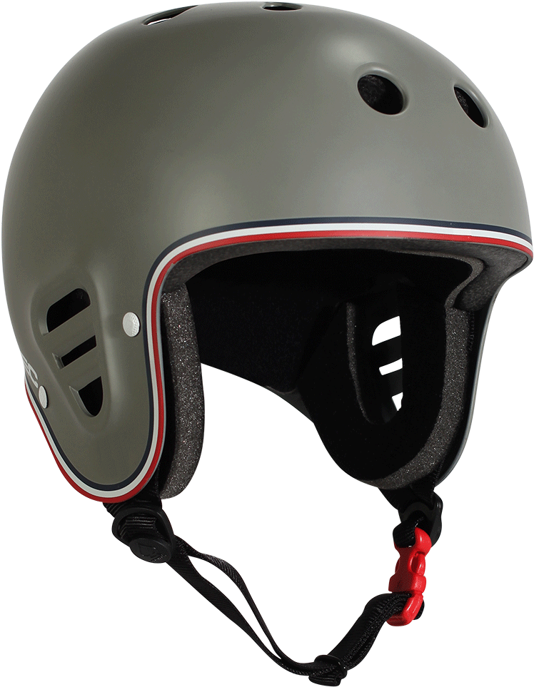 A Grey Helmet With Red Trim