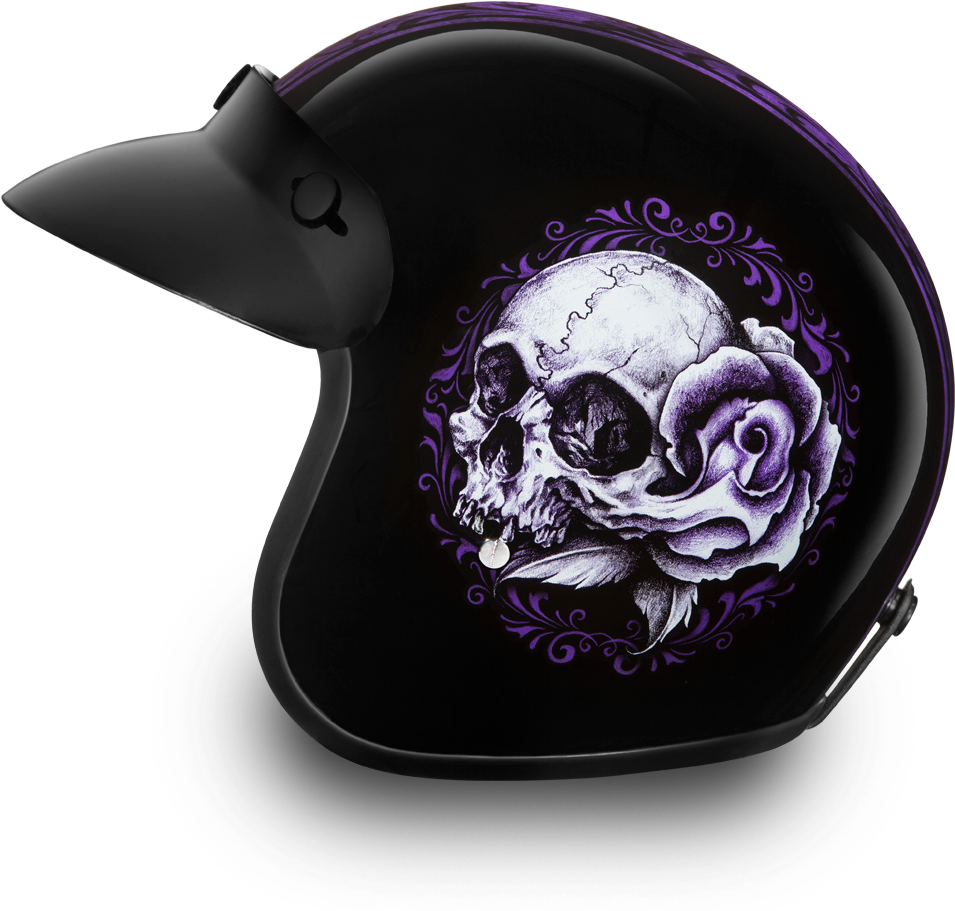 A Black And Purple Helmet With A Skull On It