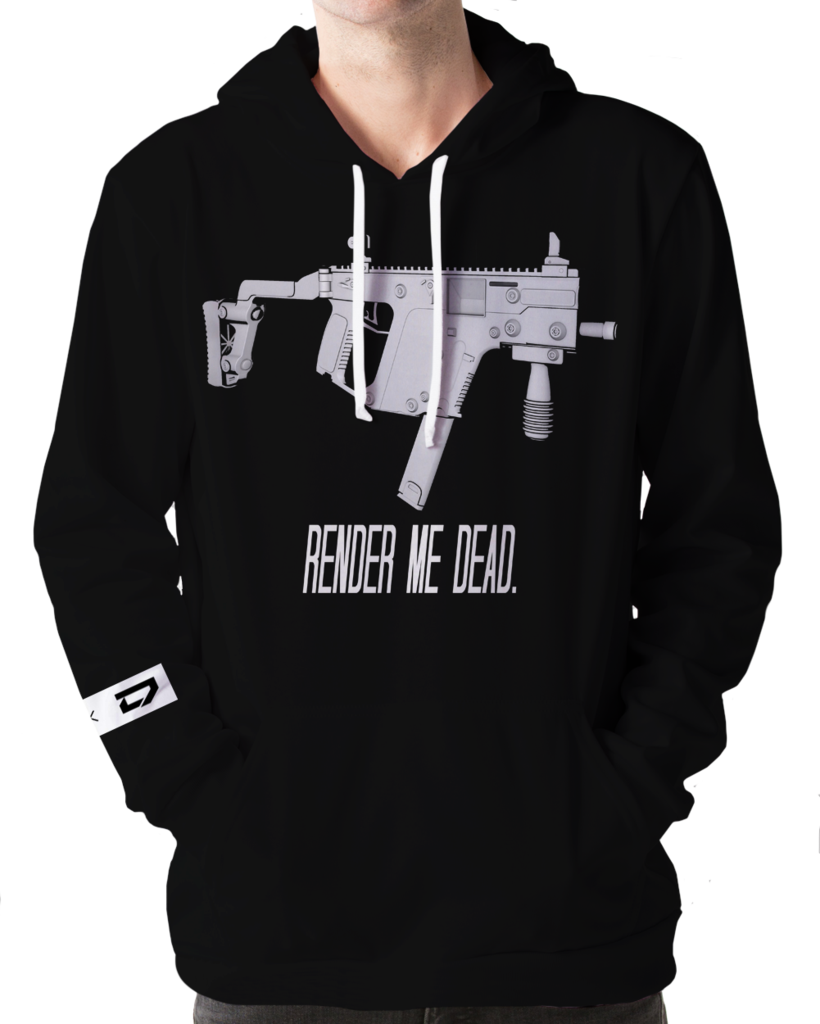 A Person Wearing A Black Hoodie With A Gun On It