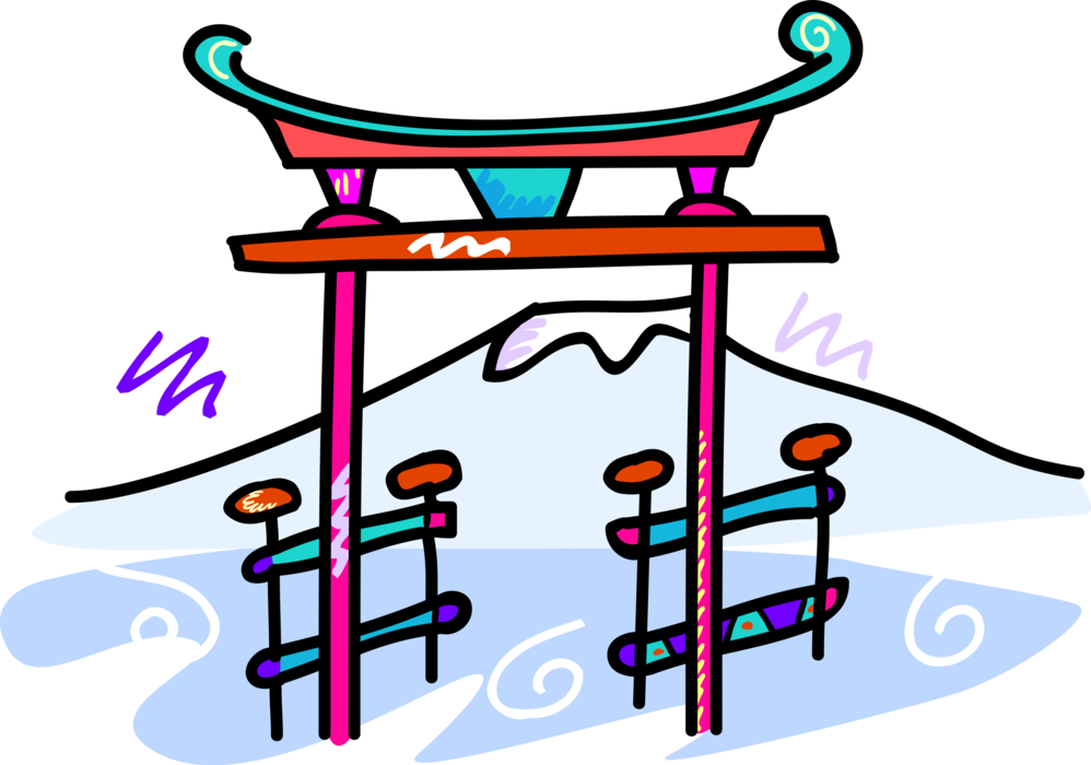 A Colorful Drawing Of A Japanese Gate