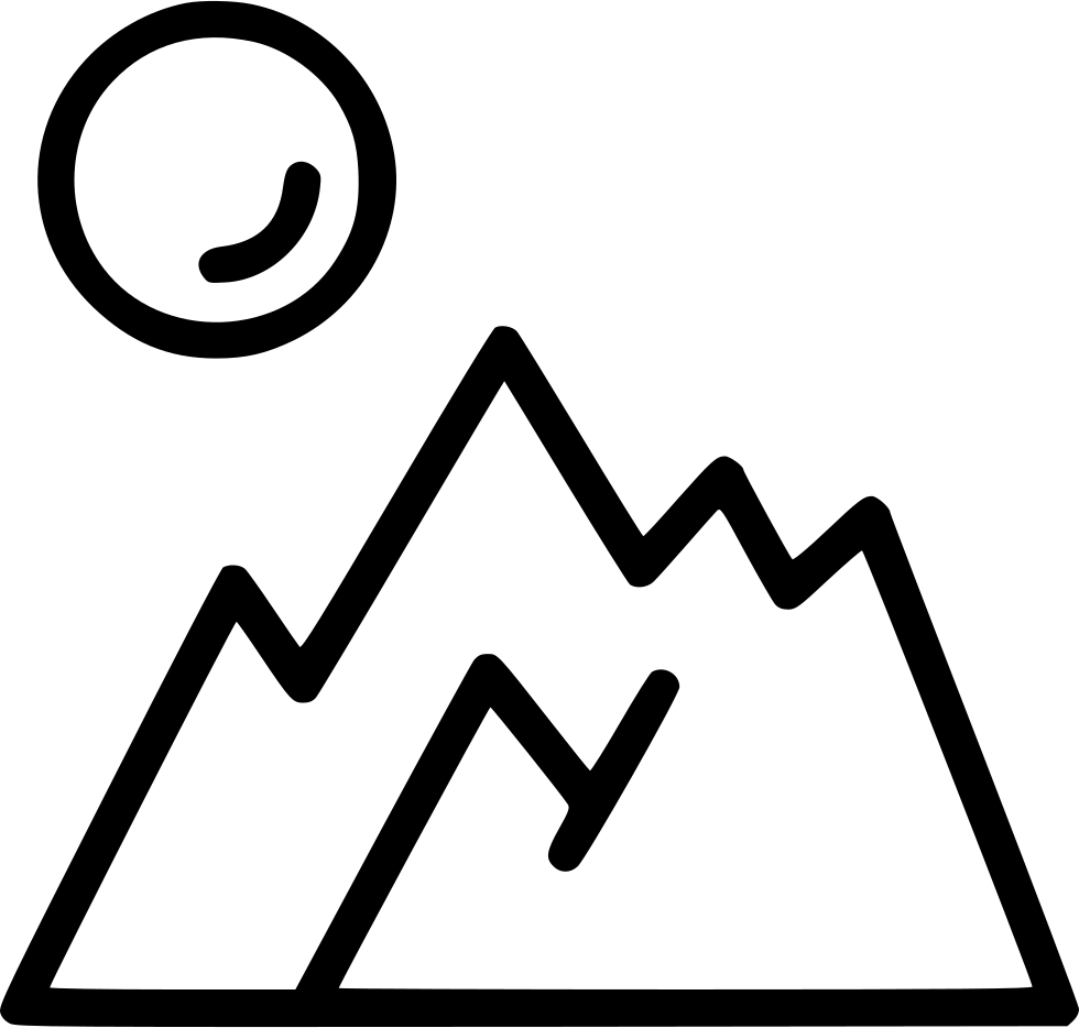 A Black Line Drawing Of A Mountain And A Sun