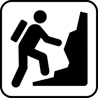 A Black And White Sign With A Person Climbing A Mountain