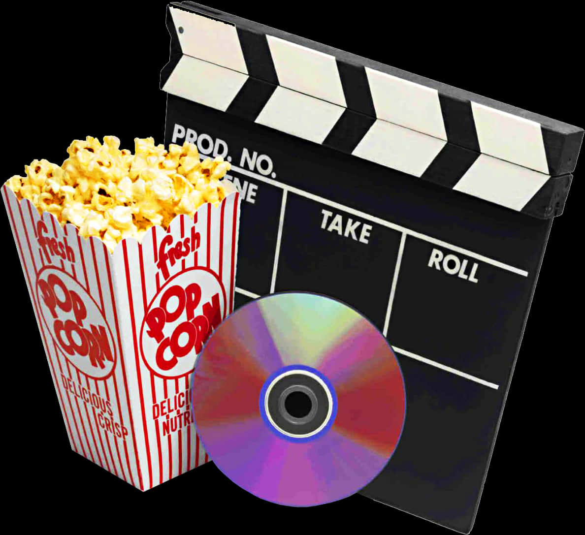 A Movie Clapper Board And A Box Of Popcorn
