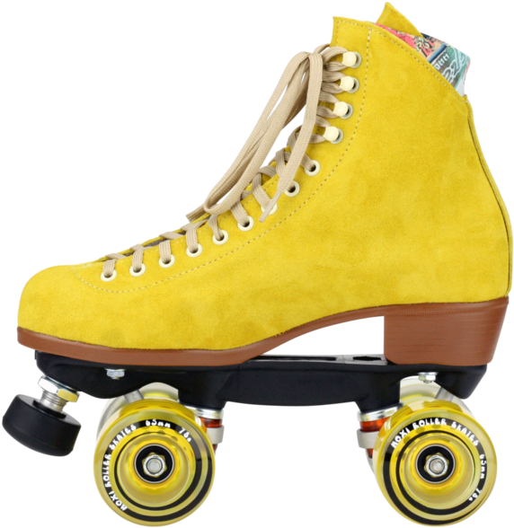 A Yellow Roller Skate With Black Wheels