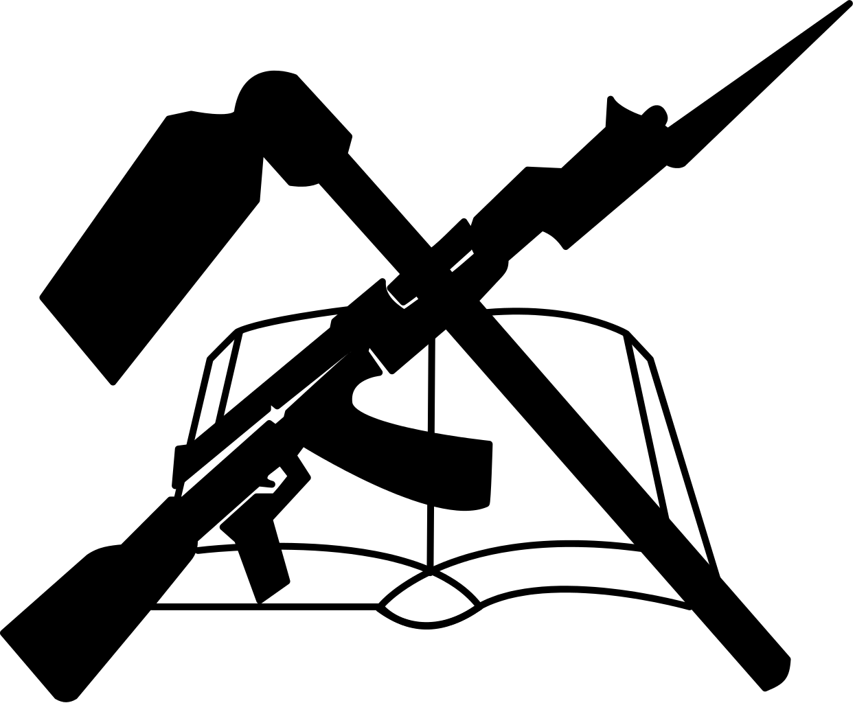 A Black And White Logo Of A Gun And A Book