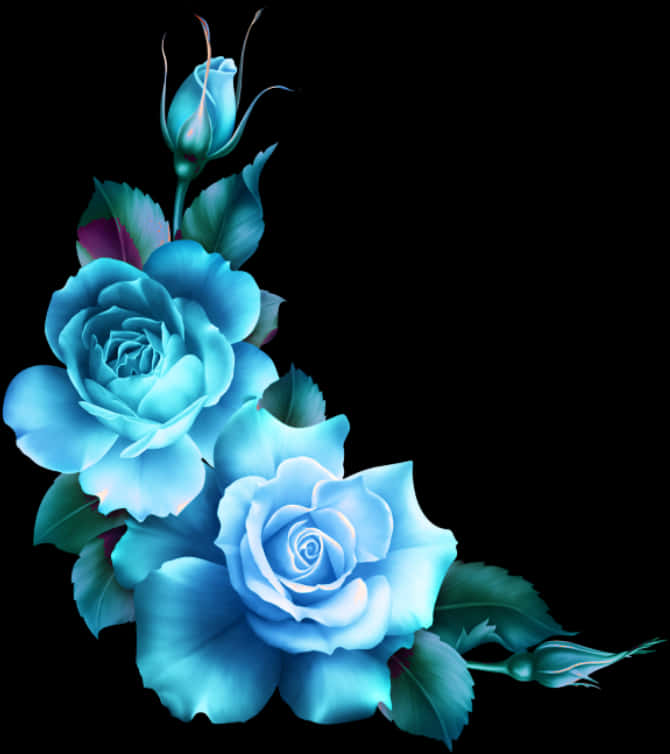 #mq #blue #roses #flowers #flower #rose #border #borders - Transparent Blue Flower Border, Hd Png Download