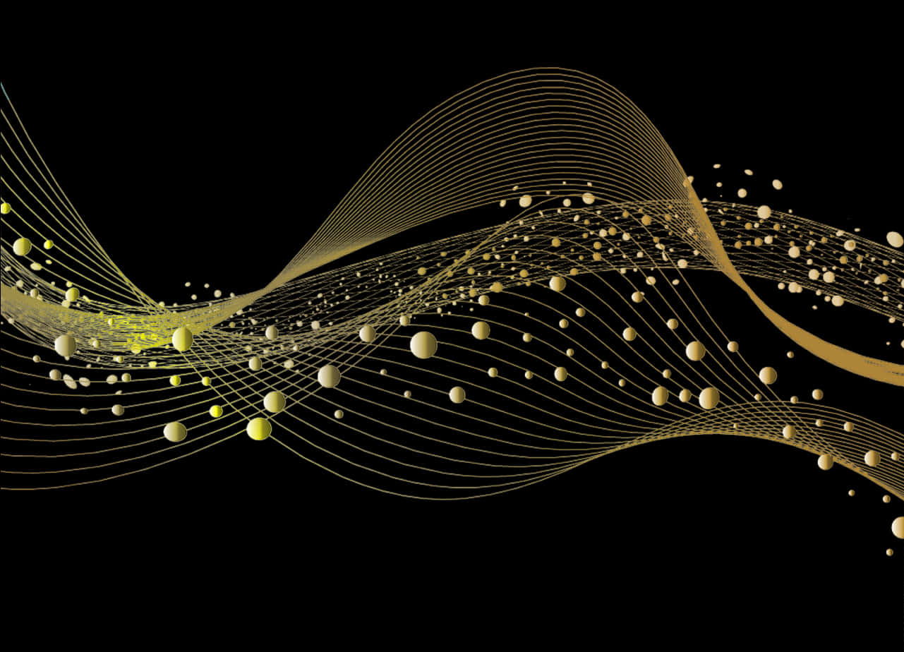 A Gold And Black Wavy Lines With Dots And Bubbles