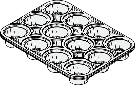 A Black And White Drawing Of A Muffin Pan