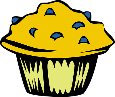 A Yellow And Blue Muffin With Blue Spots