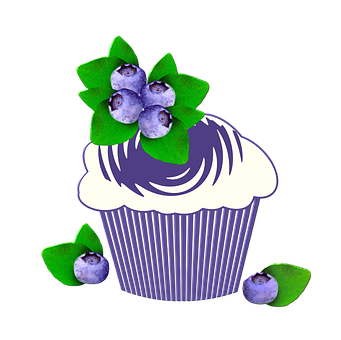 A Blueberry Cupcake With Leaves