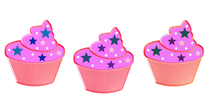 A Group Of Cupcakes With Pink Frosting And Stars