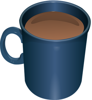 A Blue Mug With A Brown Liquid In It
