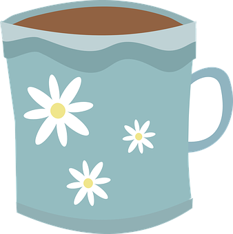 A Blue Mug With White Flowers On It