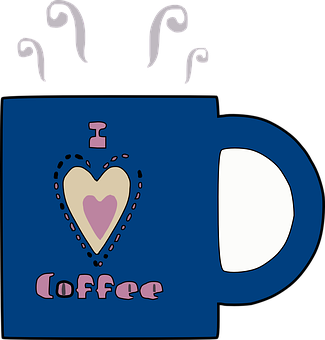 A Blue Mug With A Heart And Steam Coming Out Of It