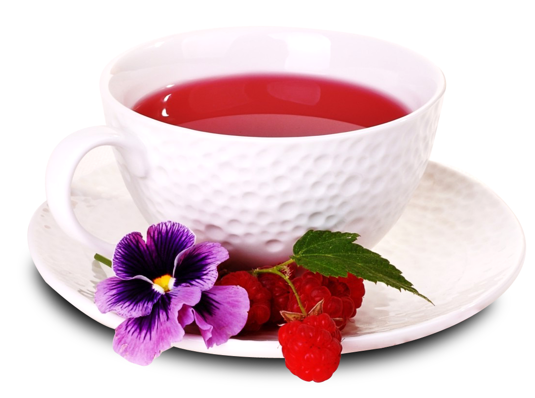 A Cup Of Tea With Raspberries And A Flower