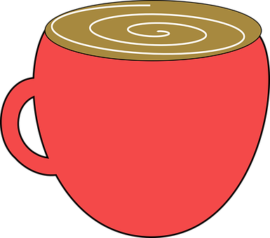 A Red Mug With A Swirly Brown Liquid In It