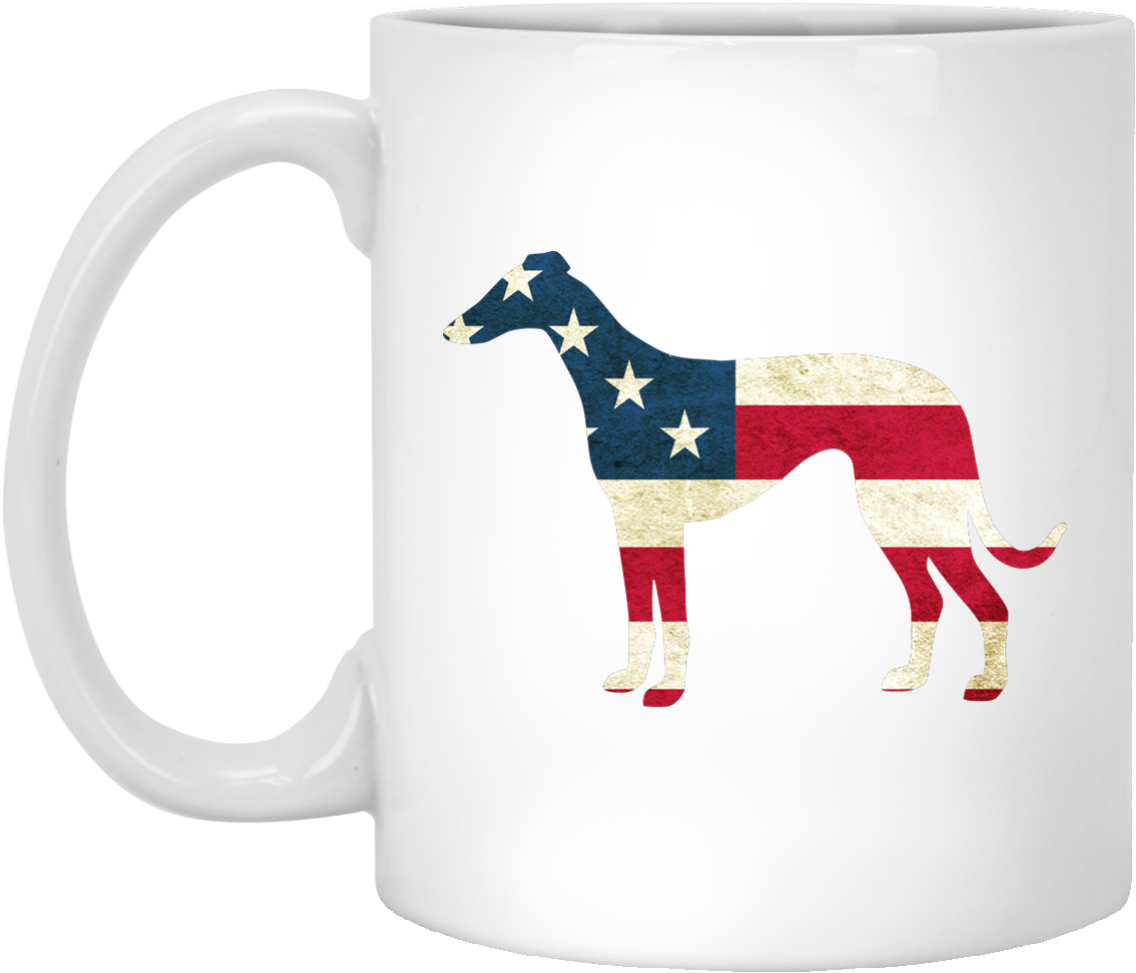 A White Mug With A Dog And Stars On It