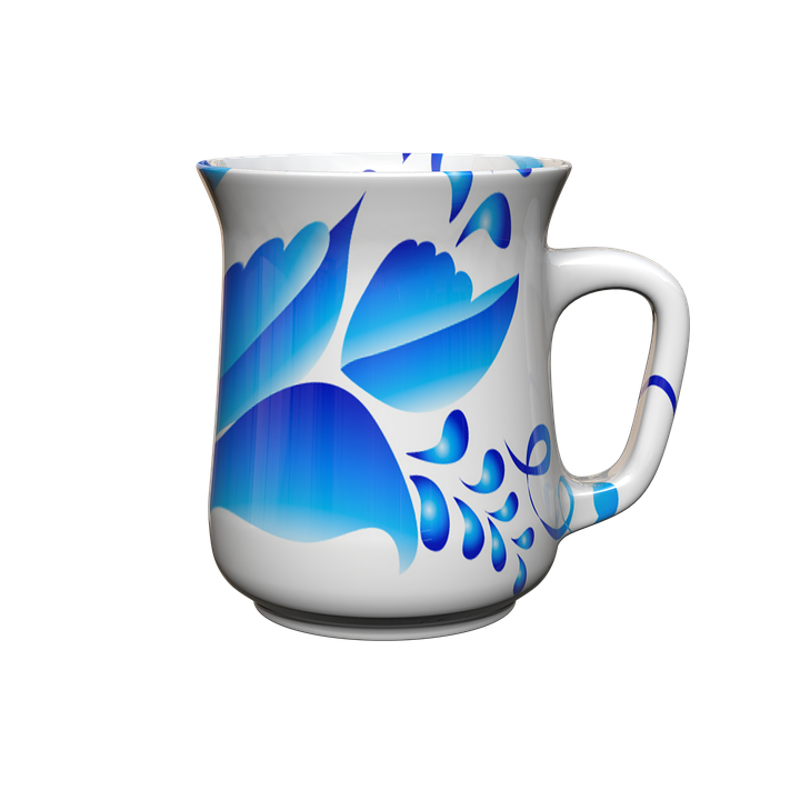 A White And Blue Mug With Blue Flowers
