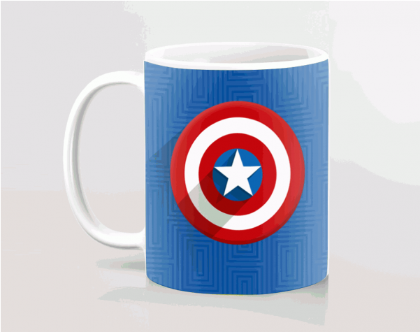A Blue Mug With A Red And White Circle And A Star On It