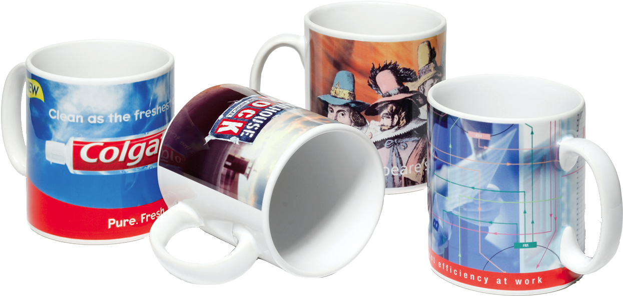 A Group Of Mugs With Images On Them