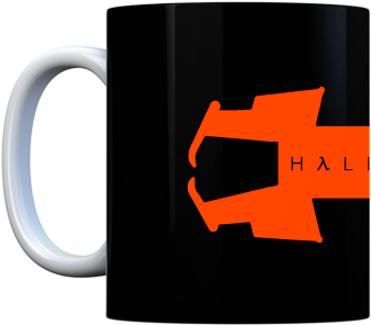 A Black Mug With An Orange Logo