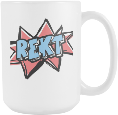 A White Mug With A Red Star And Blue Text