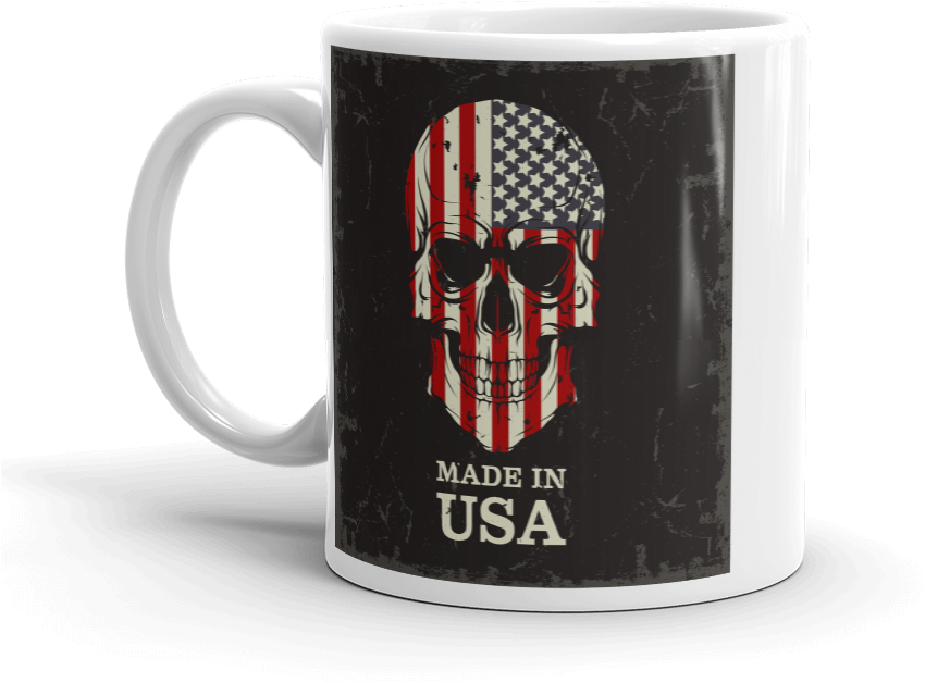 A Mug With A Skull And Flag On It