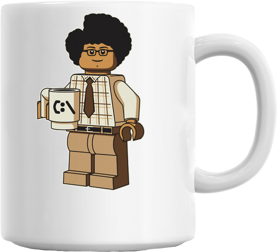 A White Mug With A Cartoon Character Holding A Coffee Mug