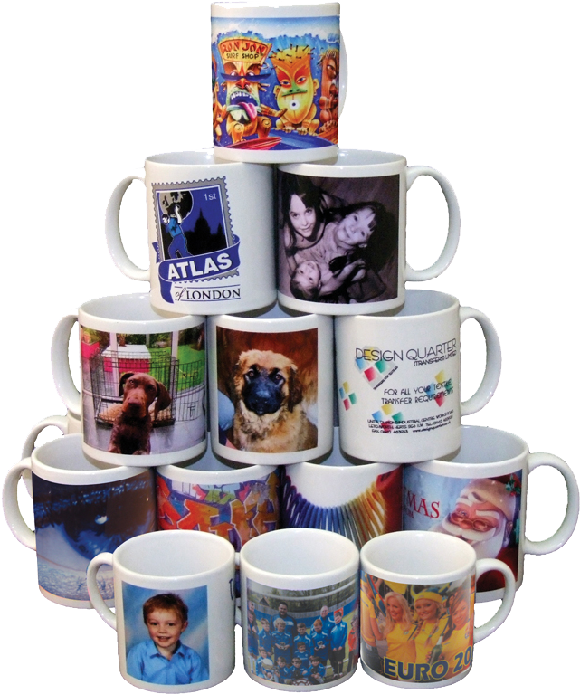 A Stack Of Mugs With Pictures Of People