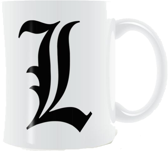A White Mug With A Black Letter On It