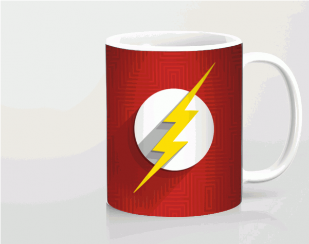 A Red And White Coffee Mug With A Lightning Bolt On It