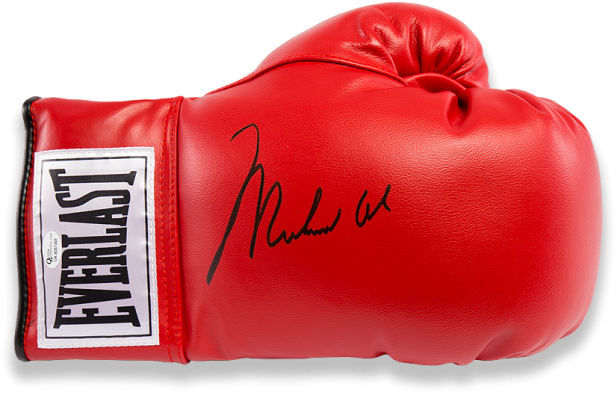 A Red Boxing Glove With A Signature On It