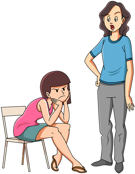 A Cartoon Of A Woman Sitting On A Chair And A Girl Standing