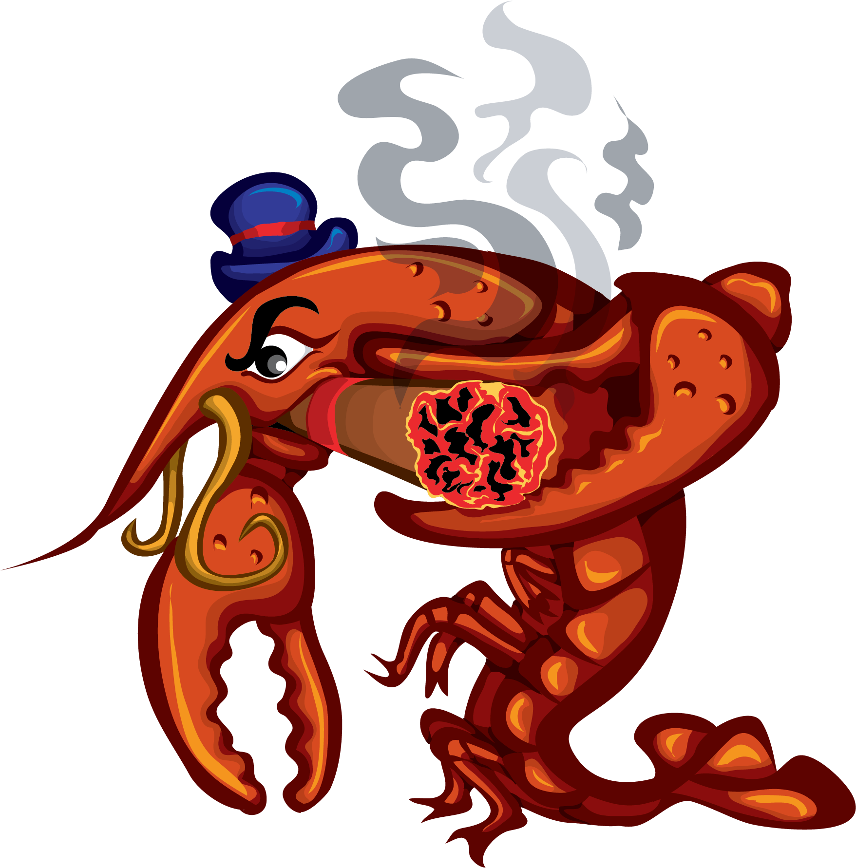 Cartoon Crab With A Cigar In Its Mouth
