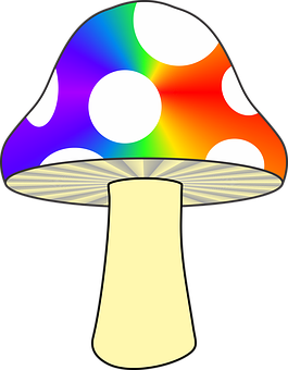 A Rainbow Colored Mushroom With White Dots