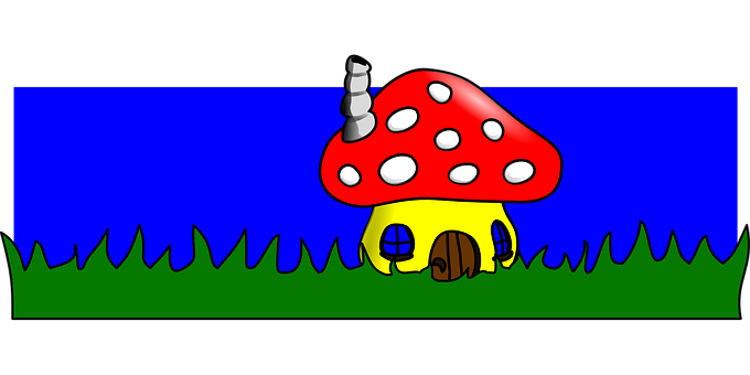 A Cartoon Mushroom House On Grass