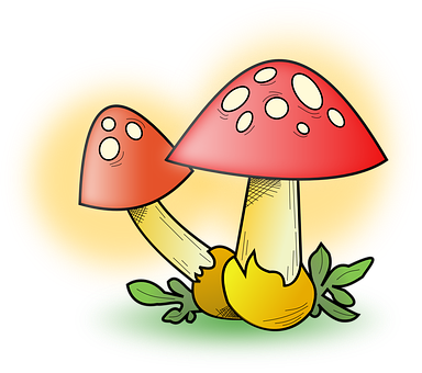 A Drawing Of Mushrooms With Leaves