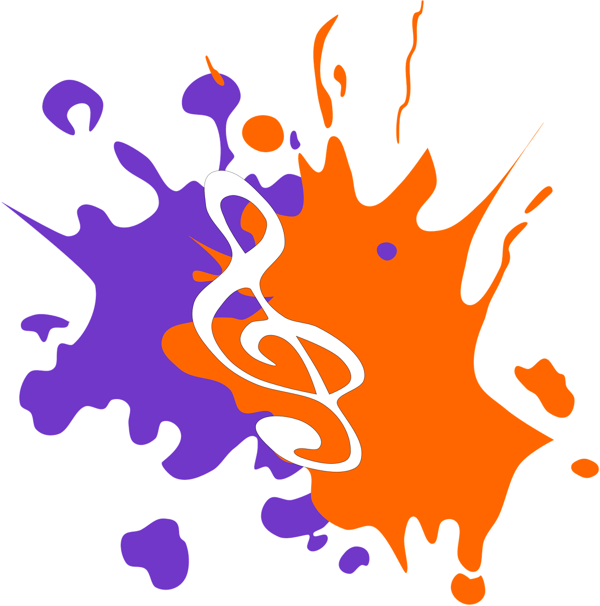 A White Treble Clef And Purple And Orange Paint Splashes