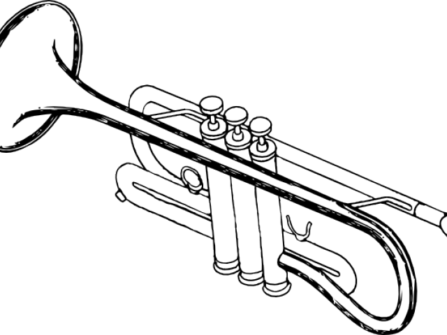 A Black And White Drawing Of A Trumpet