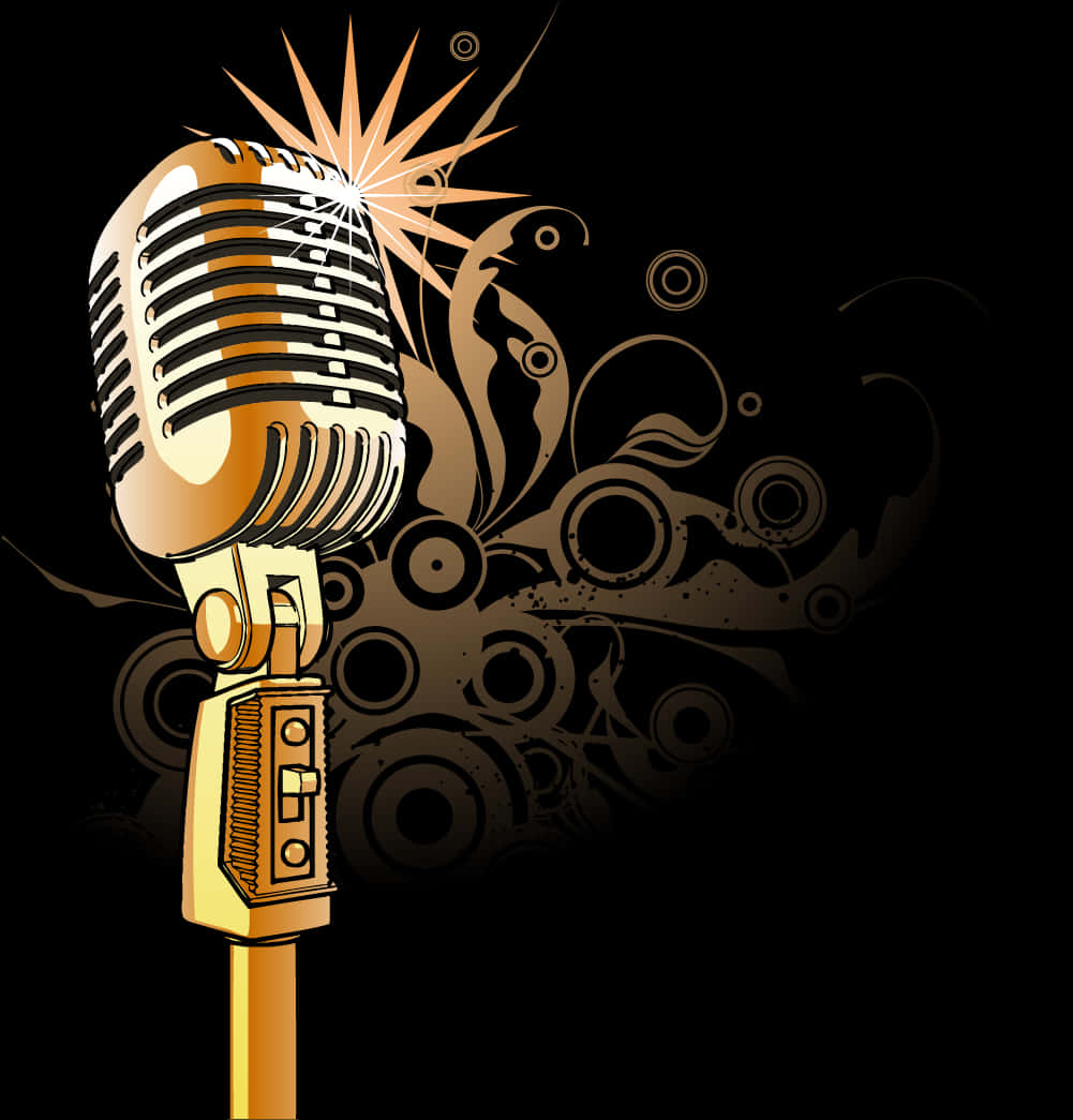A Gold Microphone With A Black Background