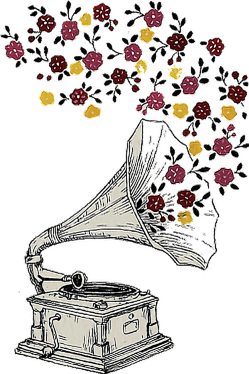 A Drawing Of A Gramophone With Flowers