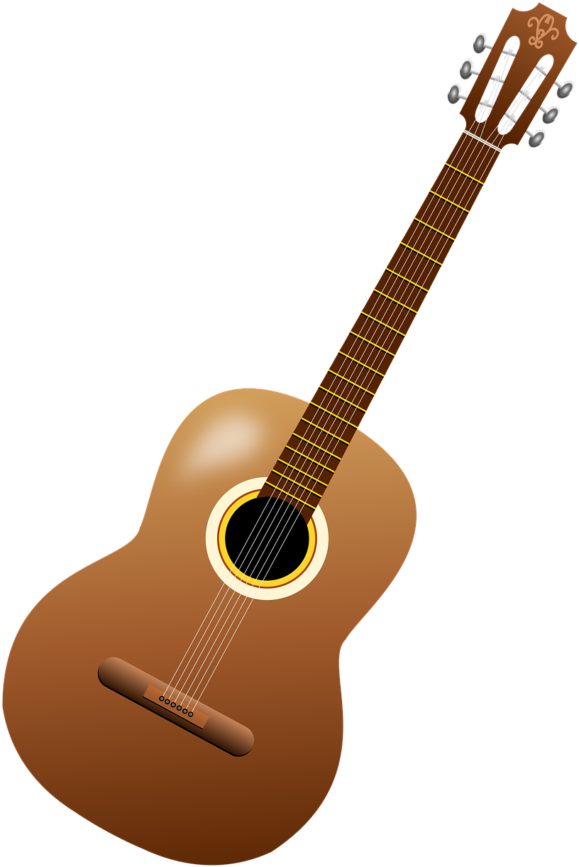 A Brown Guitar With A Black Background