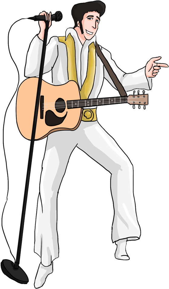 A Cartoon Of A Man In White Suit Holding A Guitar