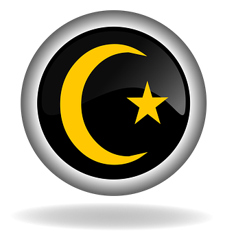A Yellow Crescent And Star In A Circle