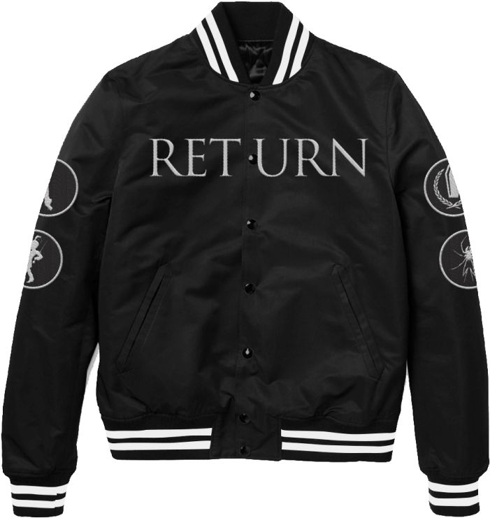 A Black Jacket With White Text On It